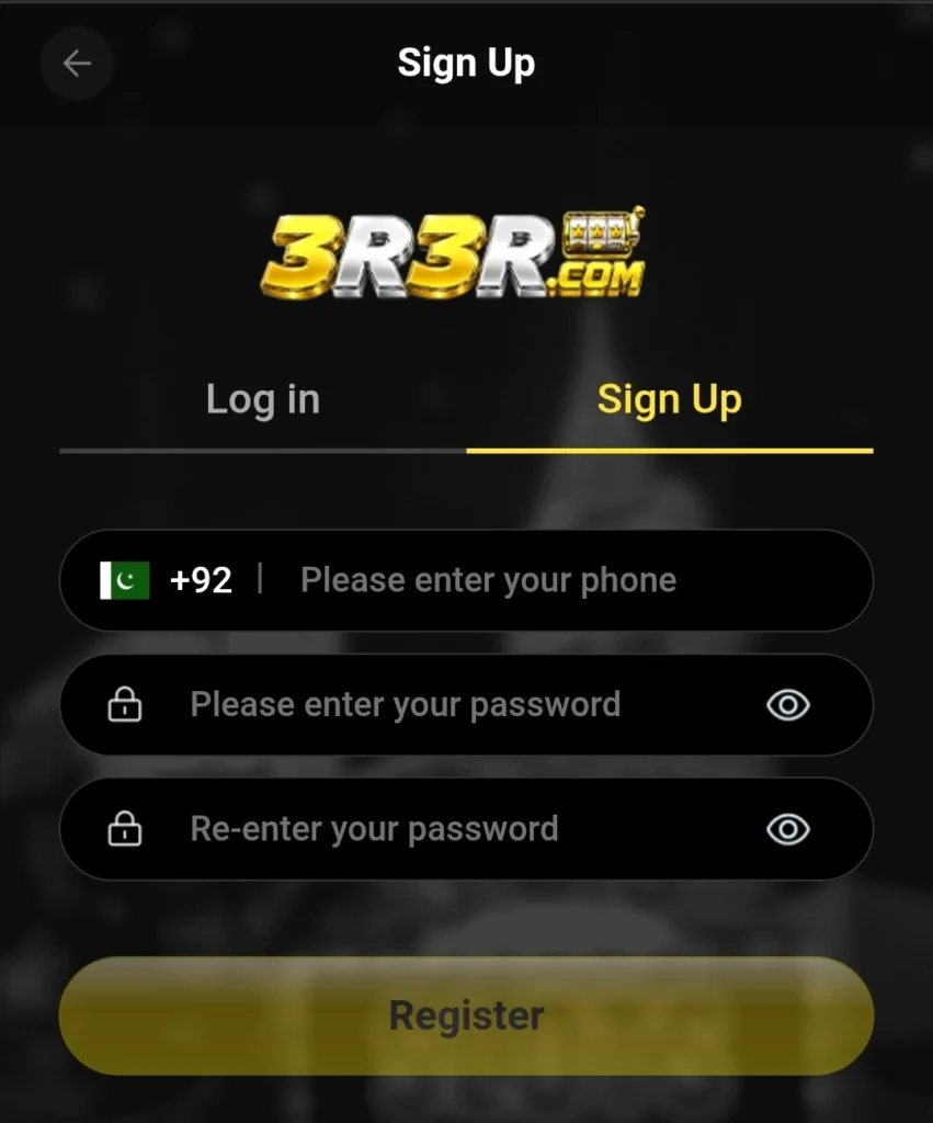 3R3R Game login and registration screen banner
