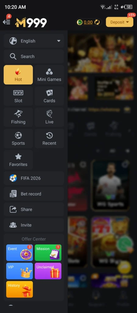 Interface of M999 Game VS other Earning Apps