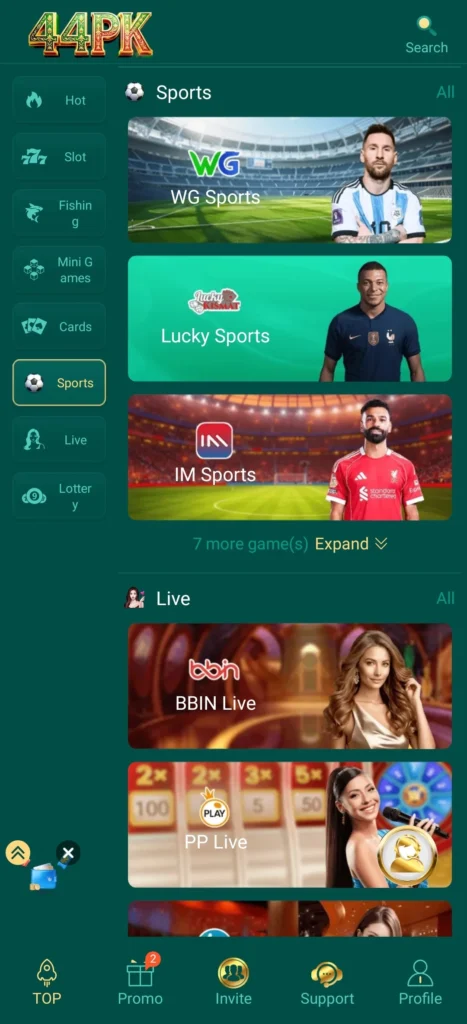44PK Game referral commission – Sports and Live dealer categories