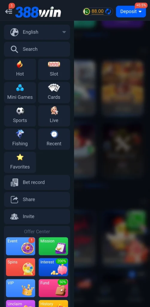 388Win Game invitation commission – full navigation menu
