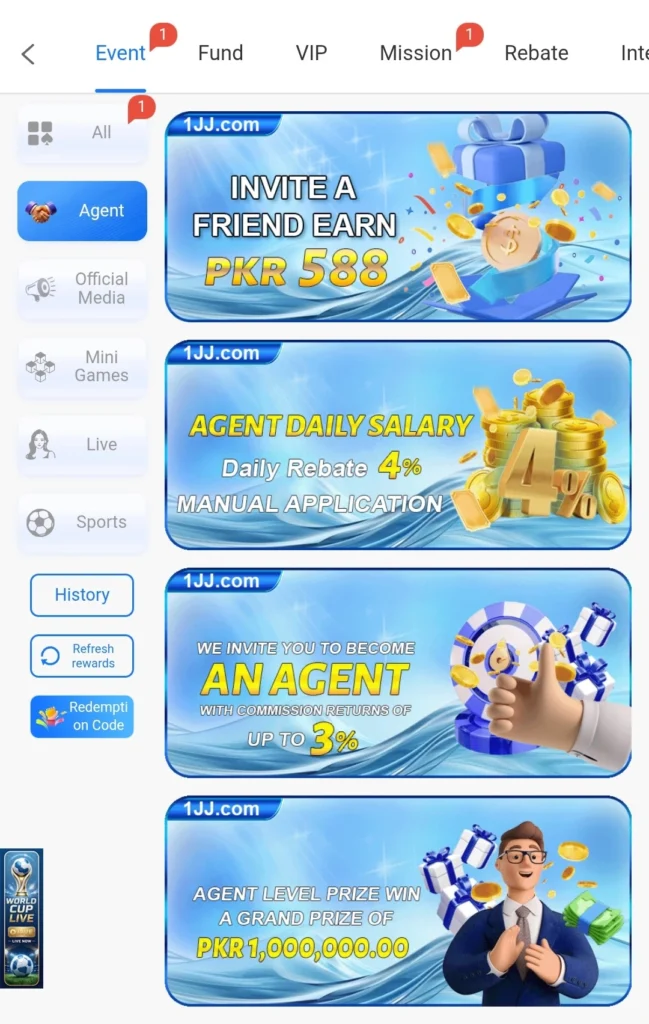1JJ Game referral commission – Agent program and invite bonuses