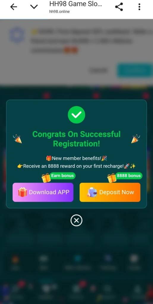 After registration download option for HH98 Game