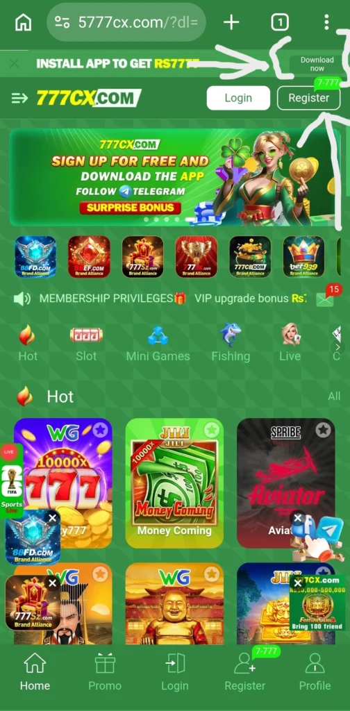 777CX Game APK Download Landing Page
