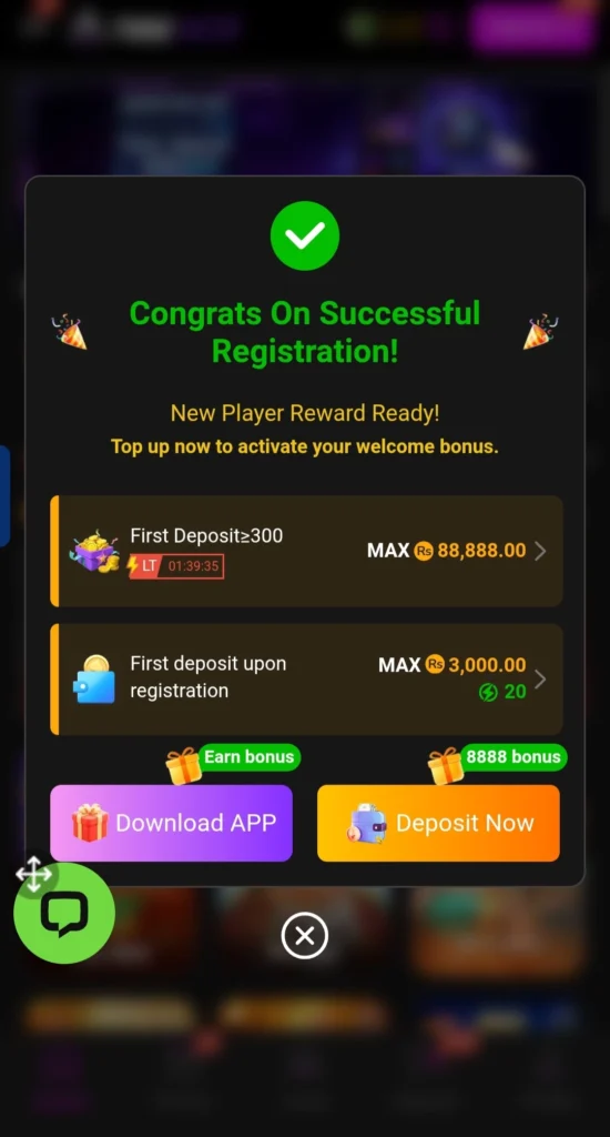 786ACE apk download popup showing after registration 