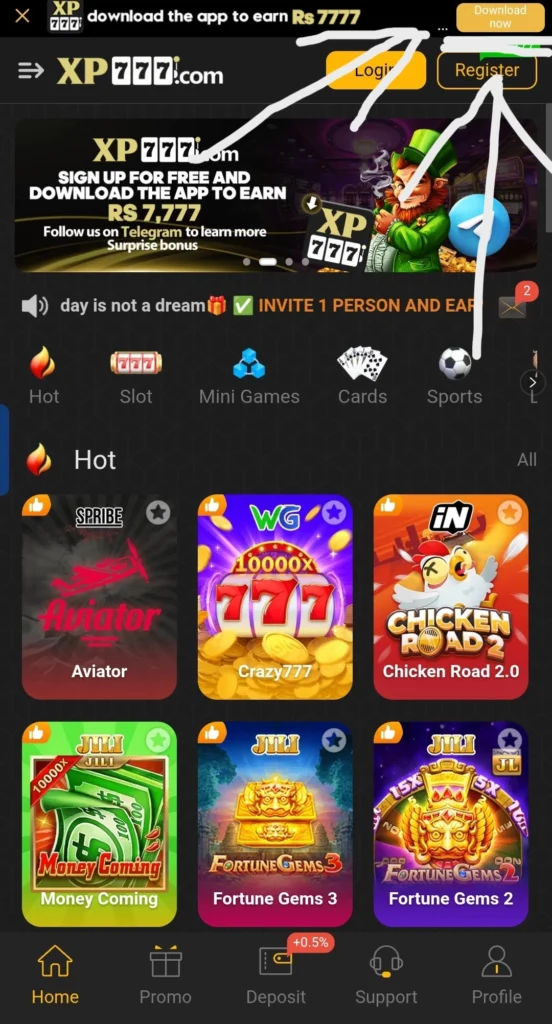 XP777 download popup showing Quick App, Speed App, and desktop shortcut options