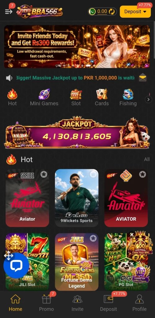 bba566 teenpatti app homepage with updated jackpot figure and VIP badge