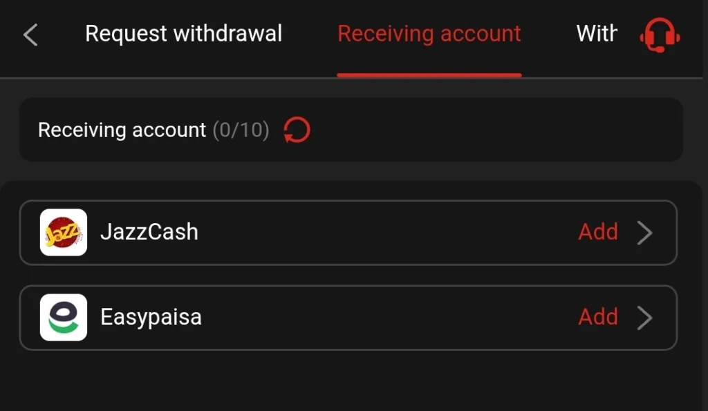 999X withdrawal page showing JazzCash and Easypaisa receiving accounts