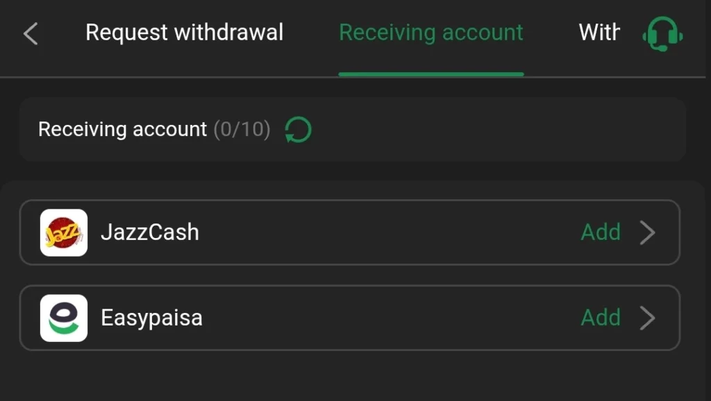 JEETO999 Withdraw screen showing JazzCash and Easypaisa receiving accounts