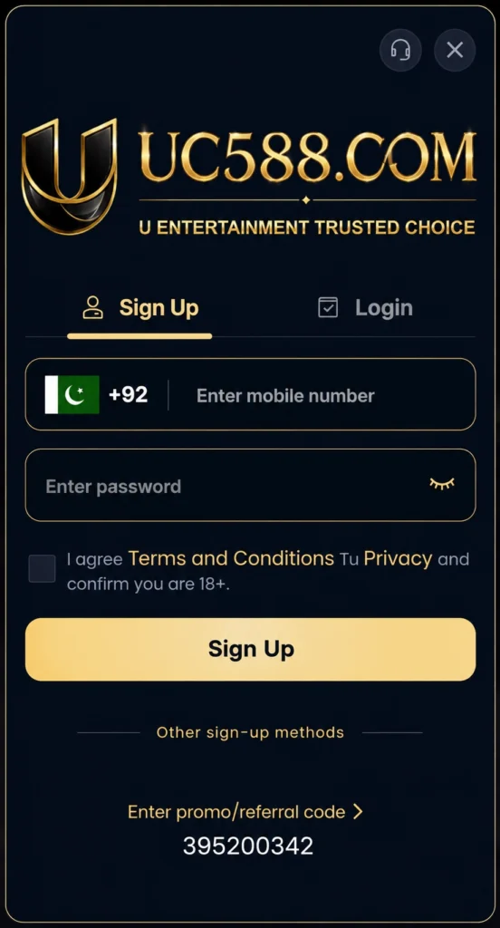 UC588 registration online screen showing a pre filled referral code field