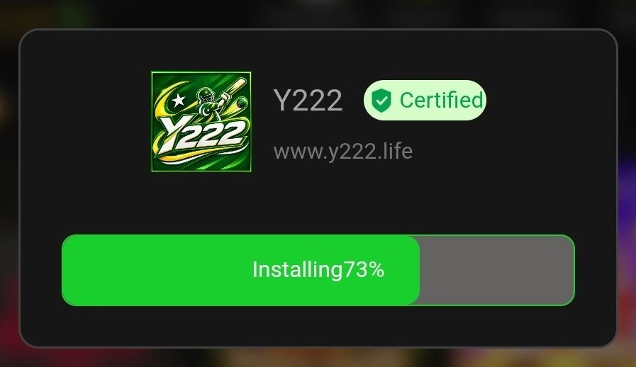 Y222 Game APK installation with certified domain badge
