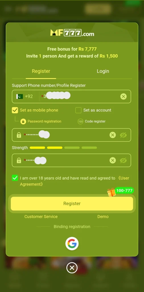 MF 777 Game Registration