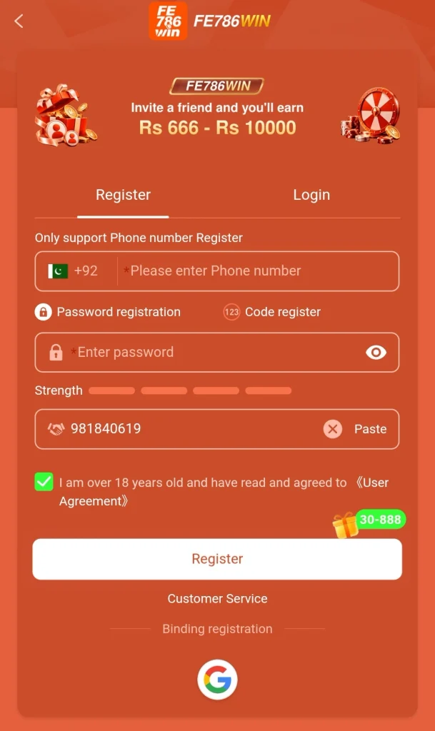 FE 786WIN Game Registration