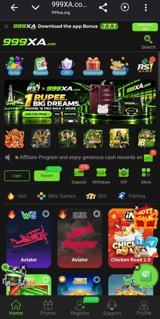 999XA Game download banner offering 777 rupee bonus for app install