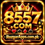 8557 .com logo with gold crown and playing card suits